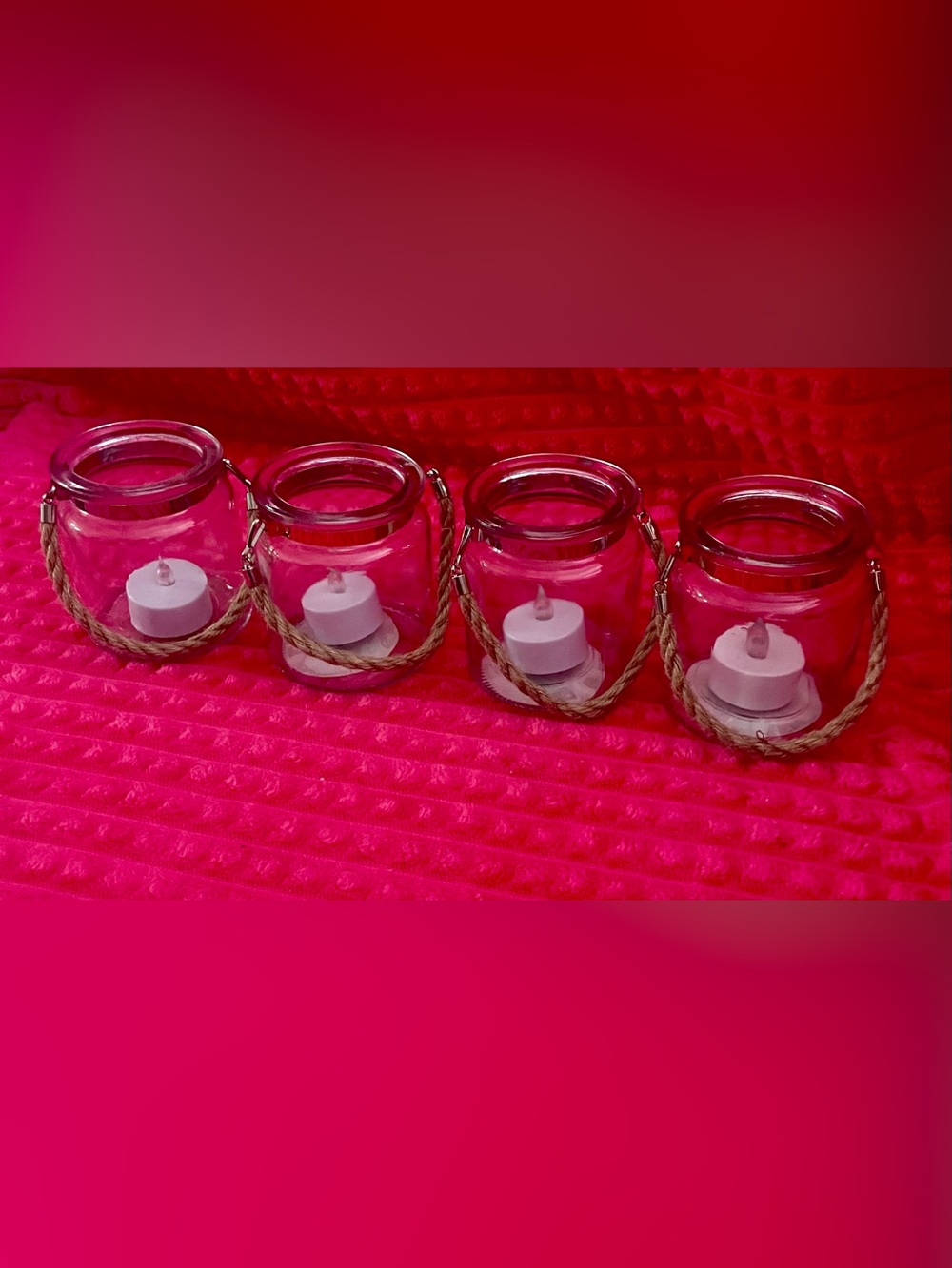 Glass Tea Light Jar Set with Twine Handles